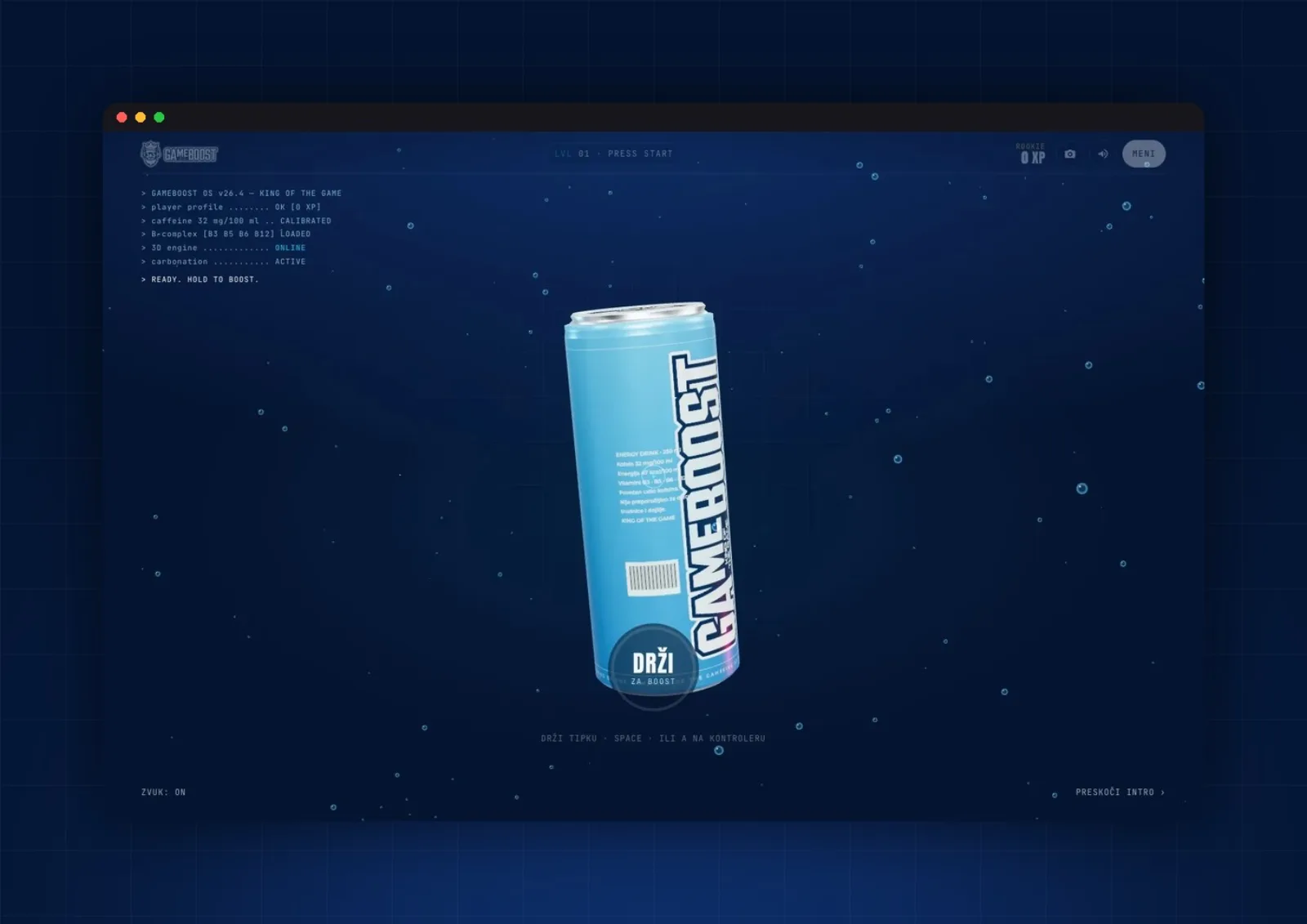 GameBoost Energy, web na računalu