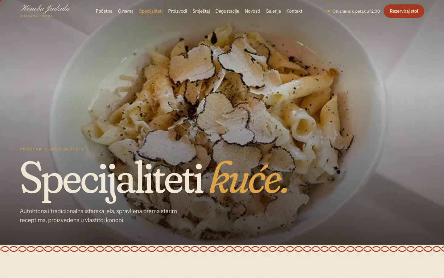 Konoba Jadruhi, specijaliteti kuće