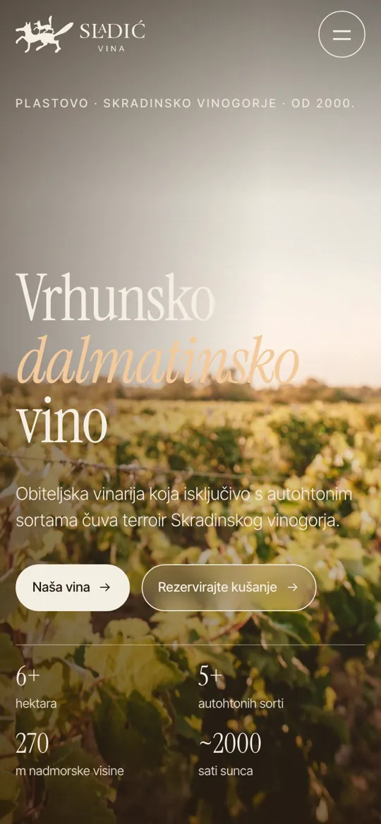Vinarija Sladić, web na mobitelu