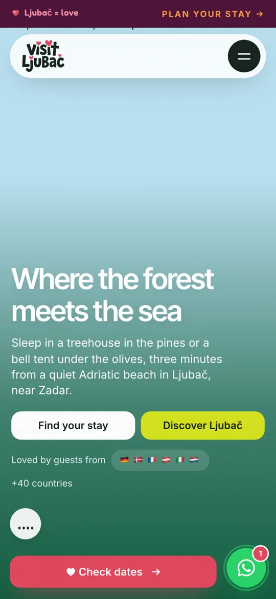 VisitLjubač, web na mobitelu