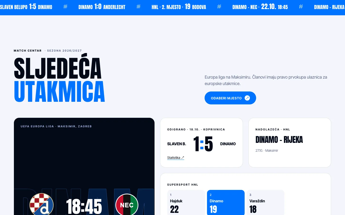 GNK Dinamo Zagreb, match centar